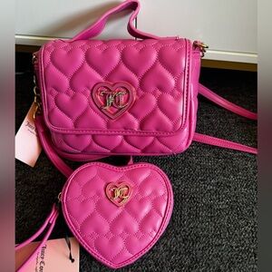 Juicy Couture Pink Crossbody Purse & Heart Wallet Bundle